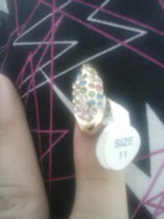 Anel de unha numero 11 strass colorido